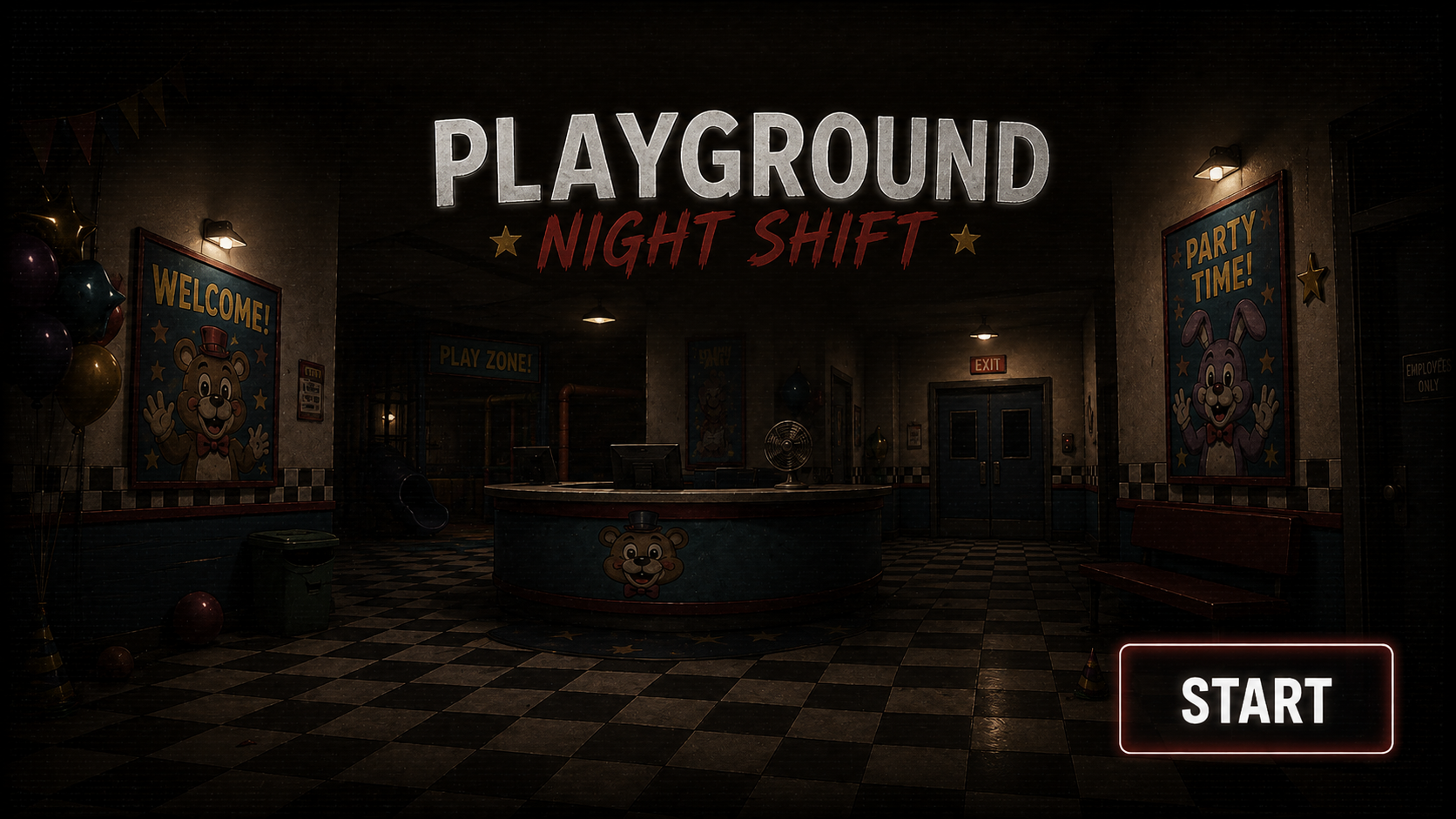The playground start screen for Five Nights at Booby's.
